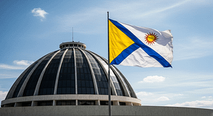 Cúpula do Palácio Araguaia, sede do governo do Tocantins, com a bandeira do estado tremulando.