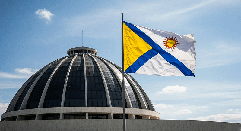 Cúpula do Palácio Araguaia, sede do governo do Tocantins, com a bandeira do estado tremulando.